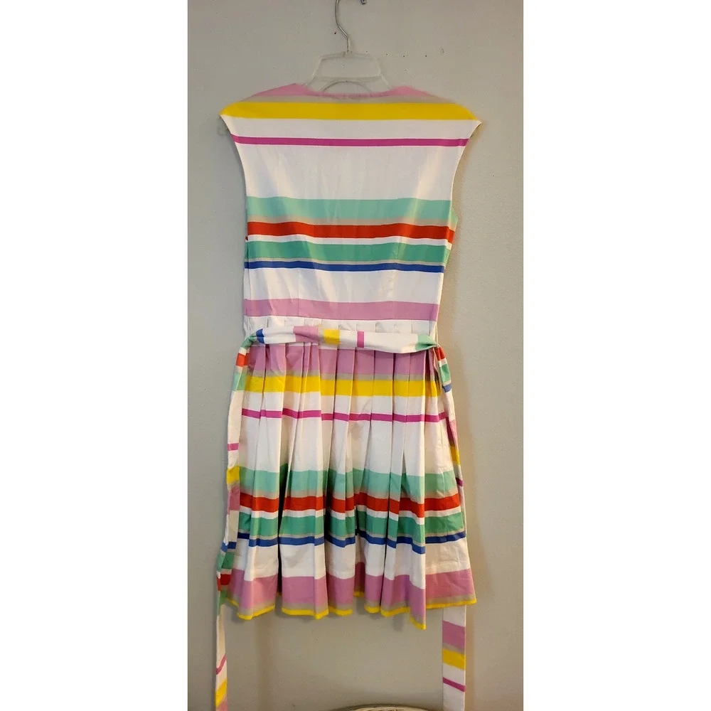 KATE SPADE Sweet Candy Multi Cape Stripes Shirtdress Pleated Front sz 2 Twee